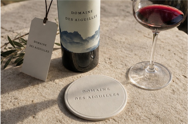Domaine des Aiguilles identity applied to a new brand touchpoint