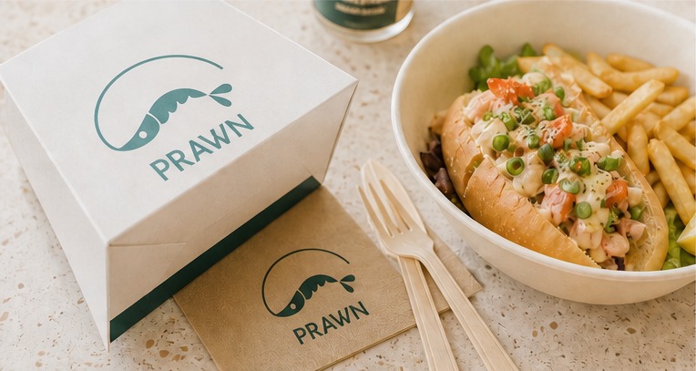 Prawn To-Go identity applied to a new brand touchpoint