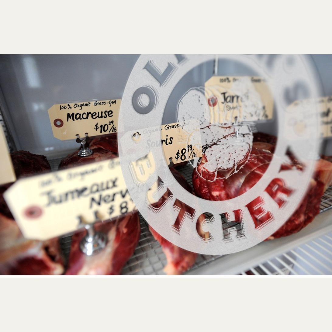Original Olivier’s Butchery counter display and window identity